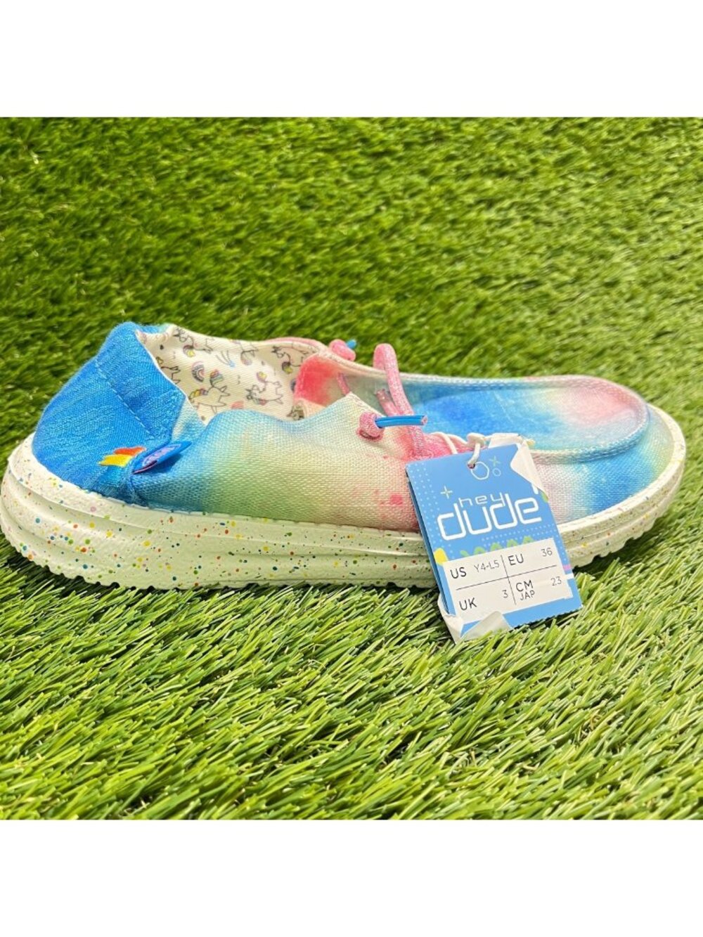 Hey Dude Wendy Dreamer Girls Size 4Y Blue Pink Athletic Walking Slip On Shoes